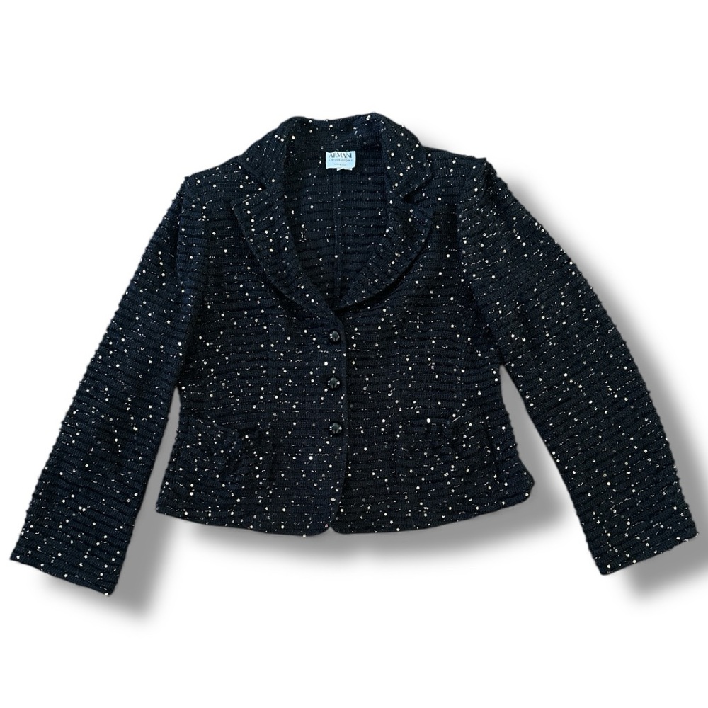 Armani Collezioni Black Tweed Blazer with Gold Stars Vintage designer Blazer